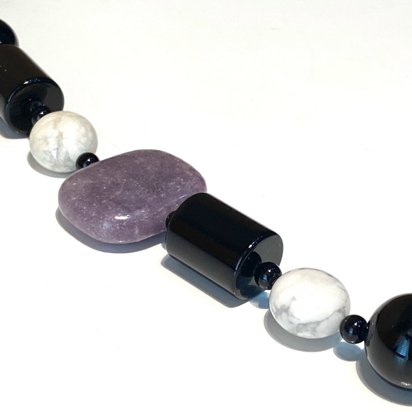 Jay King 925 Black Onyx and Purple Agate Semi-previous Gemstone Necklace - Picture 7 of 13
